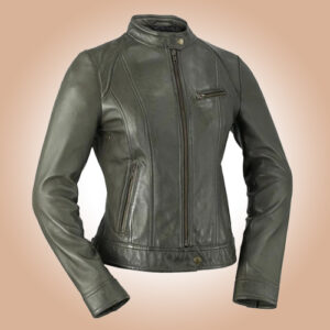 FAVORITE WOMENS FASHION LEATHER JACKET ARMY GREEN