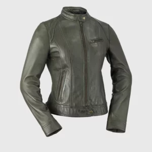 FAVORITE WOMENS FASHION LEATHER JACKET ARMY GREEN