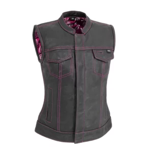 Jessica Women's Motorcycle Leather Vest - Pink - Limited Edition