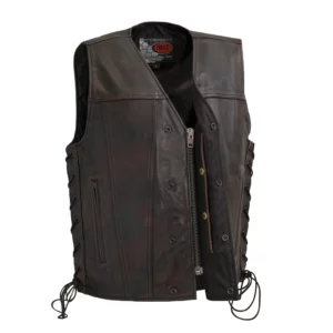 High Roller Men's Motorcycle Western Style Leather Vest - Copper